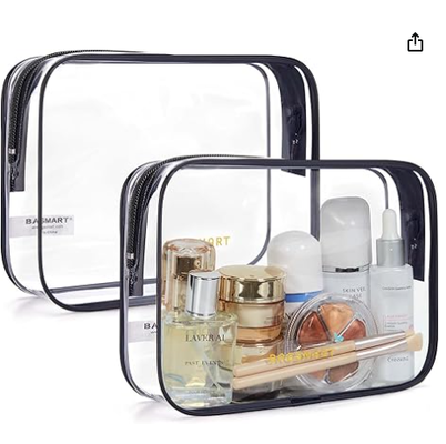 Borsa igienica trasparente con maniglia 2-Pack TSA approvata, rosa. Borsa igienica da viaggio impermeabile, borsa per accessori da viaggio, borsa da viaggio per aeroporti, borse da volo di dimensioni quadrate, donne, uomini, borsa trucco.