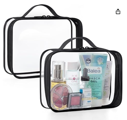 Borsa igienica trasparente con maniglia 2-Pack TSA approvata, rosa. Borsa igienica da viaggio impermeabile, borsa per accessori da viaggio, borsa da viaggio per aeroporti, borse da volo di dimensioni quadrate, donne, uomini, borsa trucco.