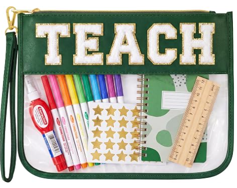 Borsa per il trucco per insegnanti, regalo di laurea per donne | Simpatica pochette organizer con lettere in chenille TEACH. Perfetti regali di fine anno per insegnanti, trousse trasparente e articoli essenziali per borse da insegnante
