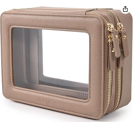 Borse per Trucco Trasparenti Grandi, Borse Cosmetiche a Doppio Strato con Scomparto Separato per Pennelli, Borsa da Viaggio per Articoli da Toeletta, Organizer per Accessori da Viaggio per Donna, 2 Strati