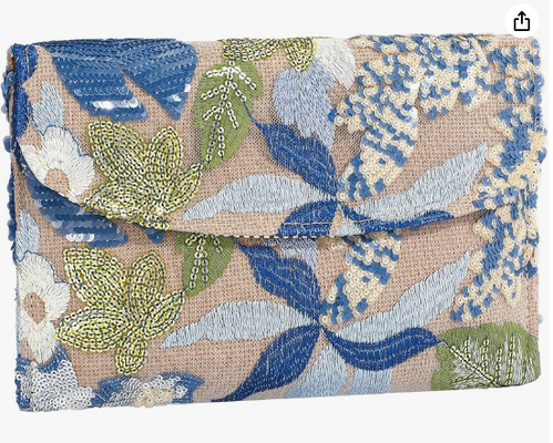 Borsa con ricamo di paillettes e perline, pochette con perline floreali, pochette da sera a fiori, pochette per donna