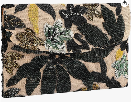 Borsa con ricamo di paillettes e perline, pochette con perline floreali, pochette da sera a fiori, pochette per donna
