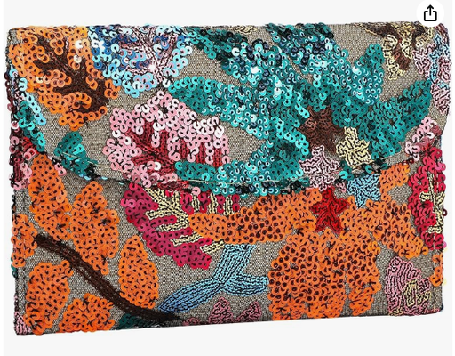 Borsa con ricamo di paillettes e perline, pochette con perline floreali, pochette da sera a fiori, pochette per donna