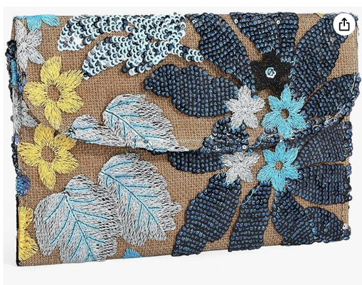 Borsa con ricamo di paillettes e perline, pochette con perline floreali, pochette da sera a fiori, pochette per donna
