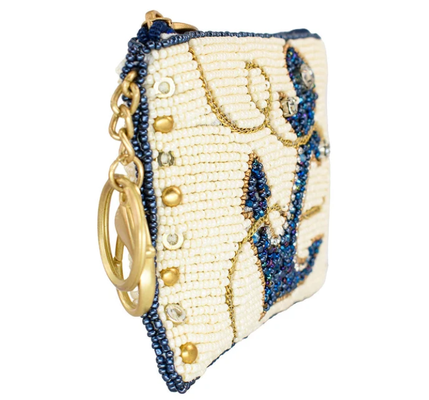 Portafoglio a monete Hooked Up Borsa per monete accattivante a forma di farfalla con audaci motivi floreali di perline, divertente nappa portachiavi e chiusura a zip, perfetta per piccoli oggetti essenziali