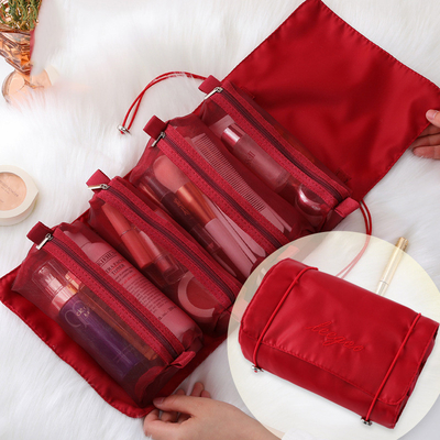 Quattro in uno stoccaggio portatile della spazzola di trucco di viaggio di Mesh Folding Makeup Wash Bag